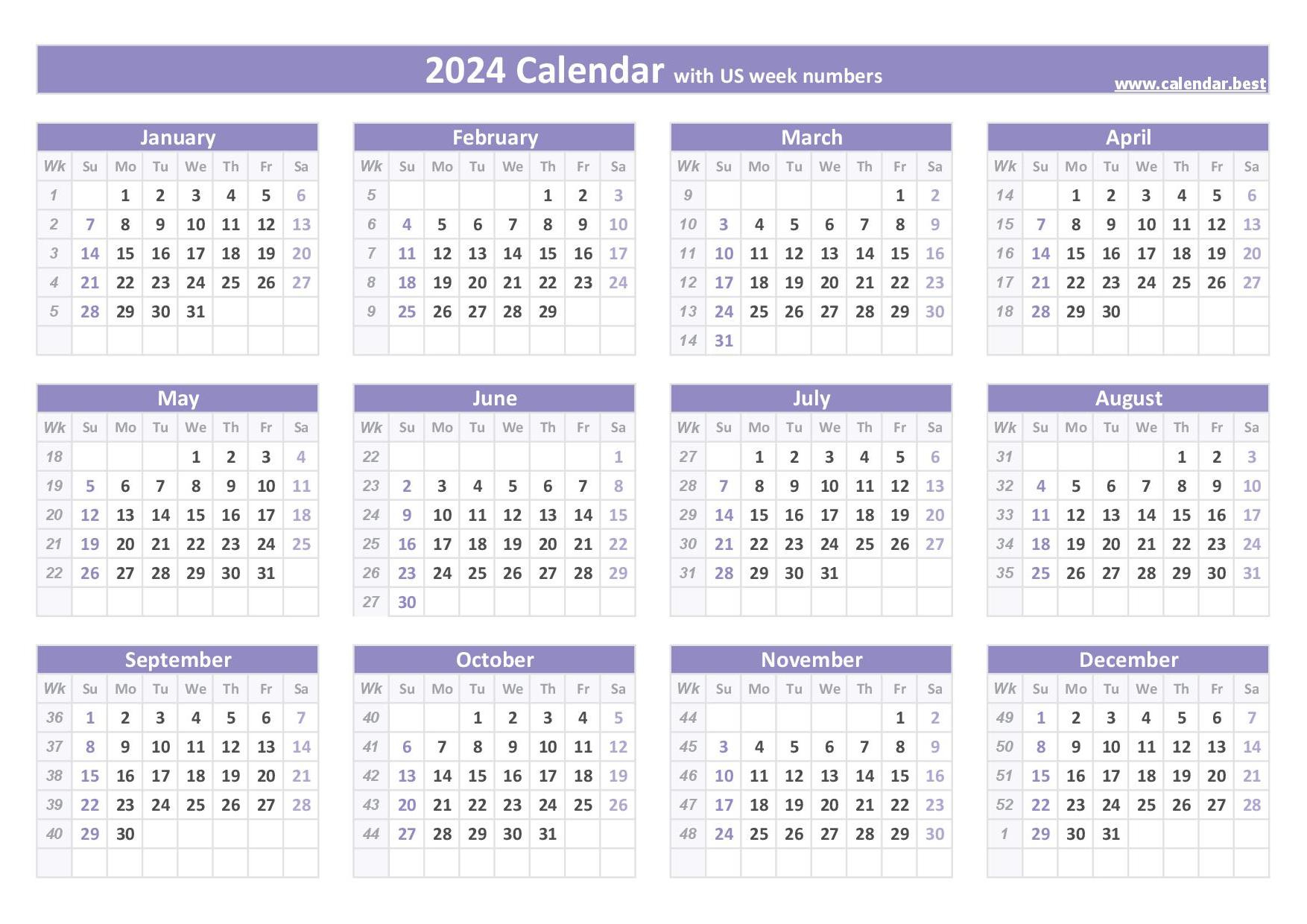 2024 Calendar With Week Numbers (Us And Iso Week Numbers) | 2024 December Calendar With Week Numbers Printable