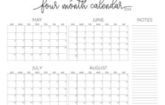 2024 Four Month Calendars – 18 Free Printables | Printabulls | Calendar 2024 Printable June Through December