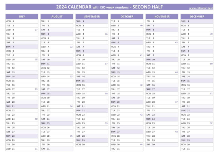 2024 Printable Calendar June-December | Calendar 2024