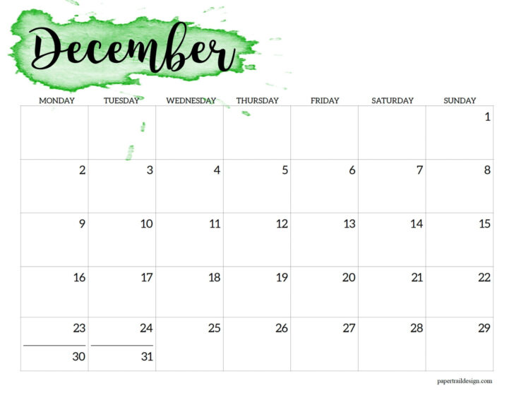 2024 Calendar Printable Starting Monday December | Calendar 2024