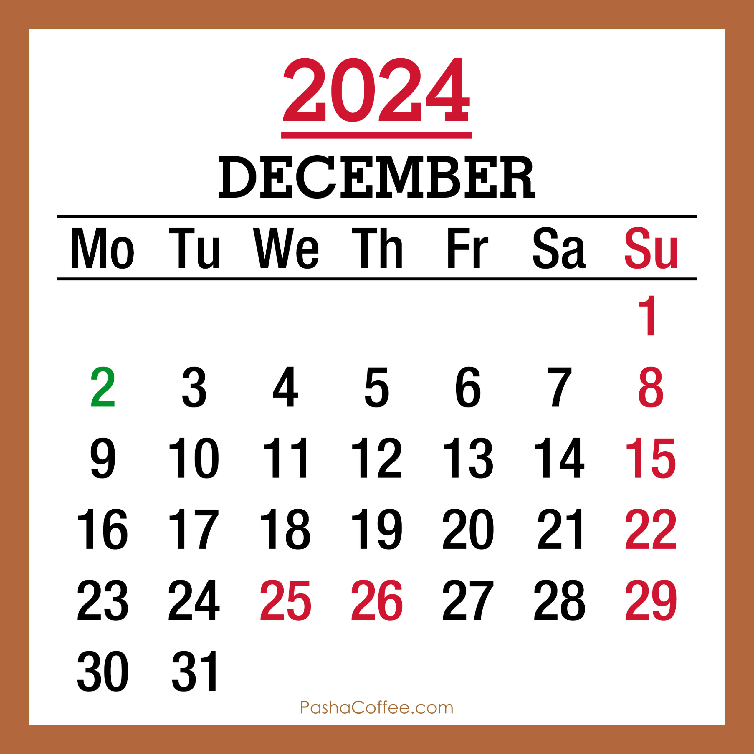 2024 Monthly Calendar With Uk Holidays – Page 4 – Pashacoffee | December 2024 Calendar Printable UK