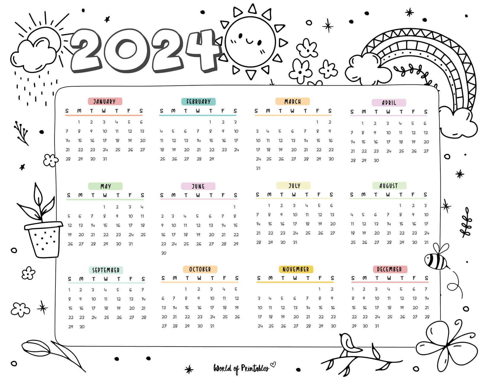 2024 Year Calendars - 70 Best Printables - World Of Printables | Calendar September October November December 2024 Seperate Printable Cute