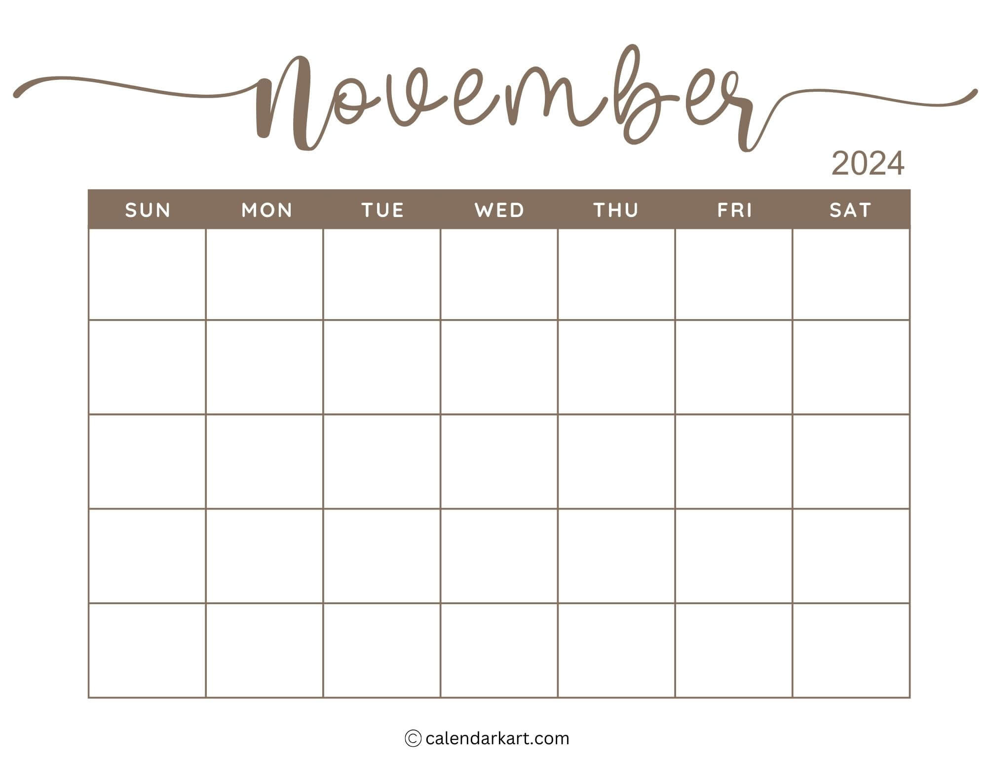 38 Printable November 2024 Calendars | Free Pdf - Calendarkart | 2024 November and December Calendar Free Printable