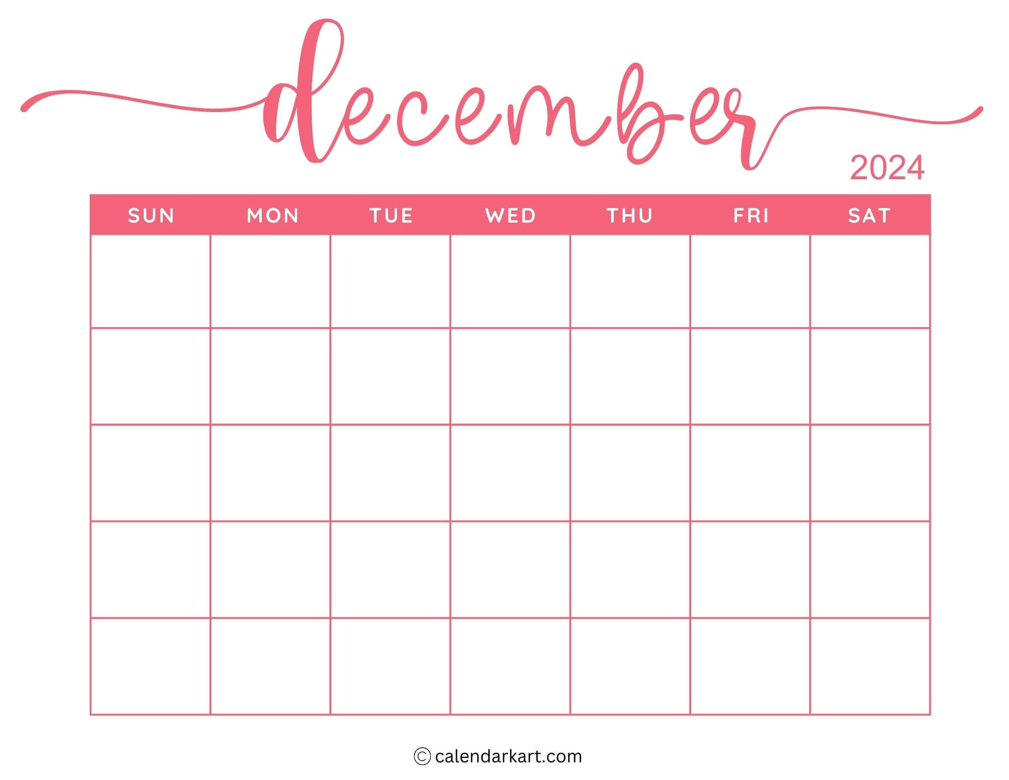 40 Printable December 2024 Calendars | Free Pdf - Calendarkart | Blank Printable December Calendar 2024