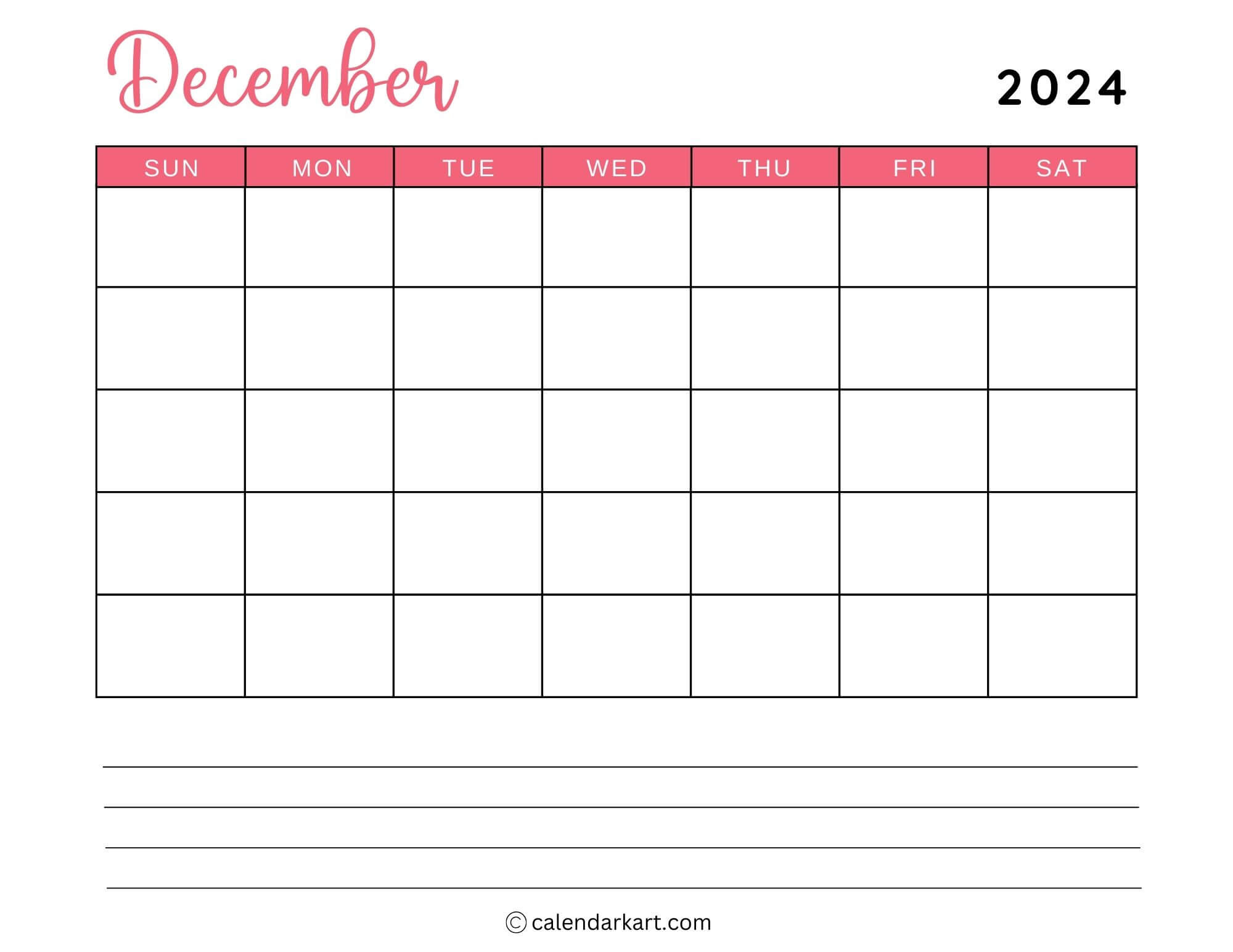 40 Printable December 2024 Calendars | Free Pdf - Calendarkart | Calendar 2024