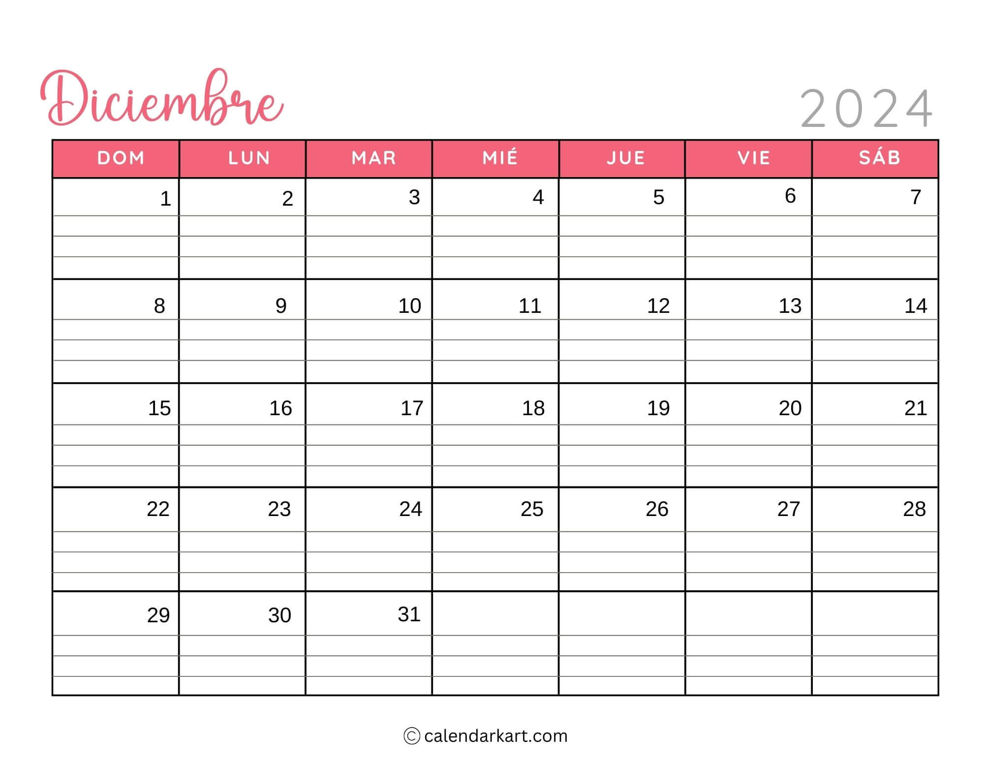 40 Printable December 2024 Calendars | Free Pdf - Calendarkart | Calendar 2024