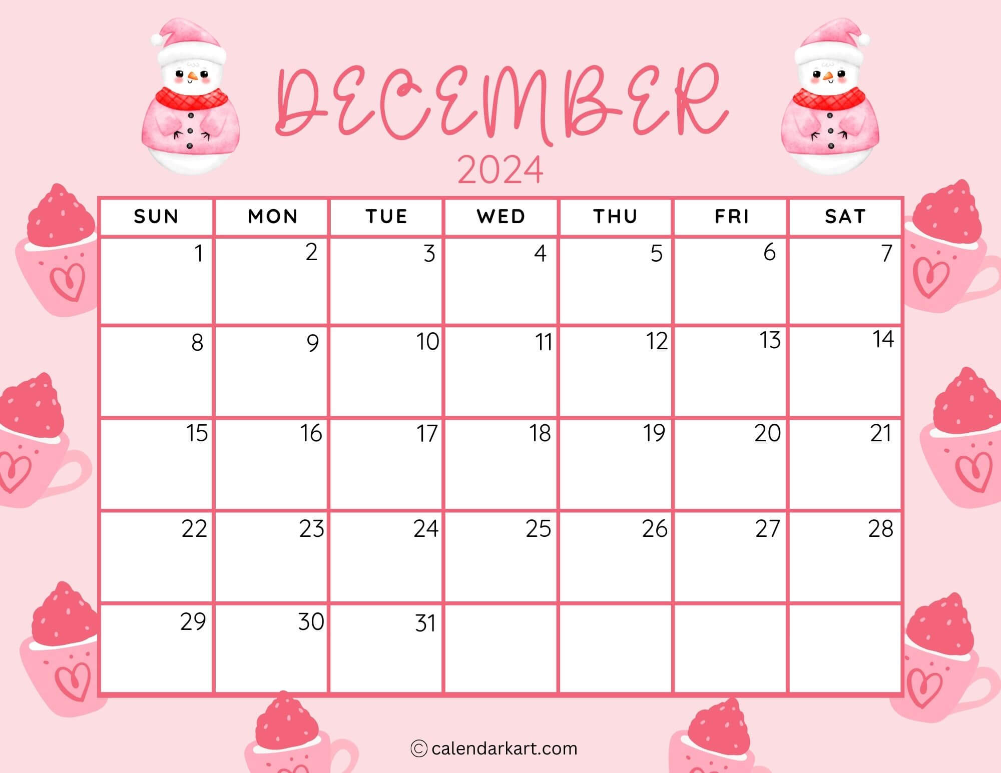 40 Printable December 2024 Calendars | Free Pdf - Calendarkart | Calendar 2024