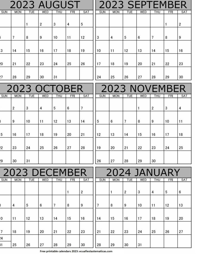 August 2023 To January 2024 Calendar Templates | August December 2024 Calendar Printable