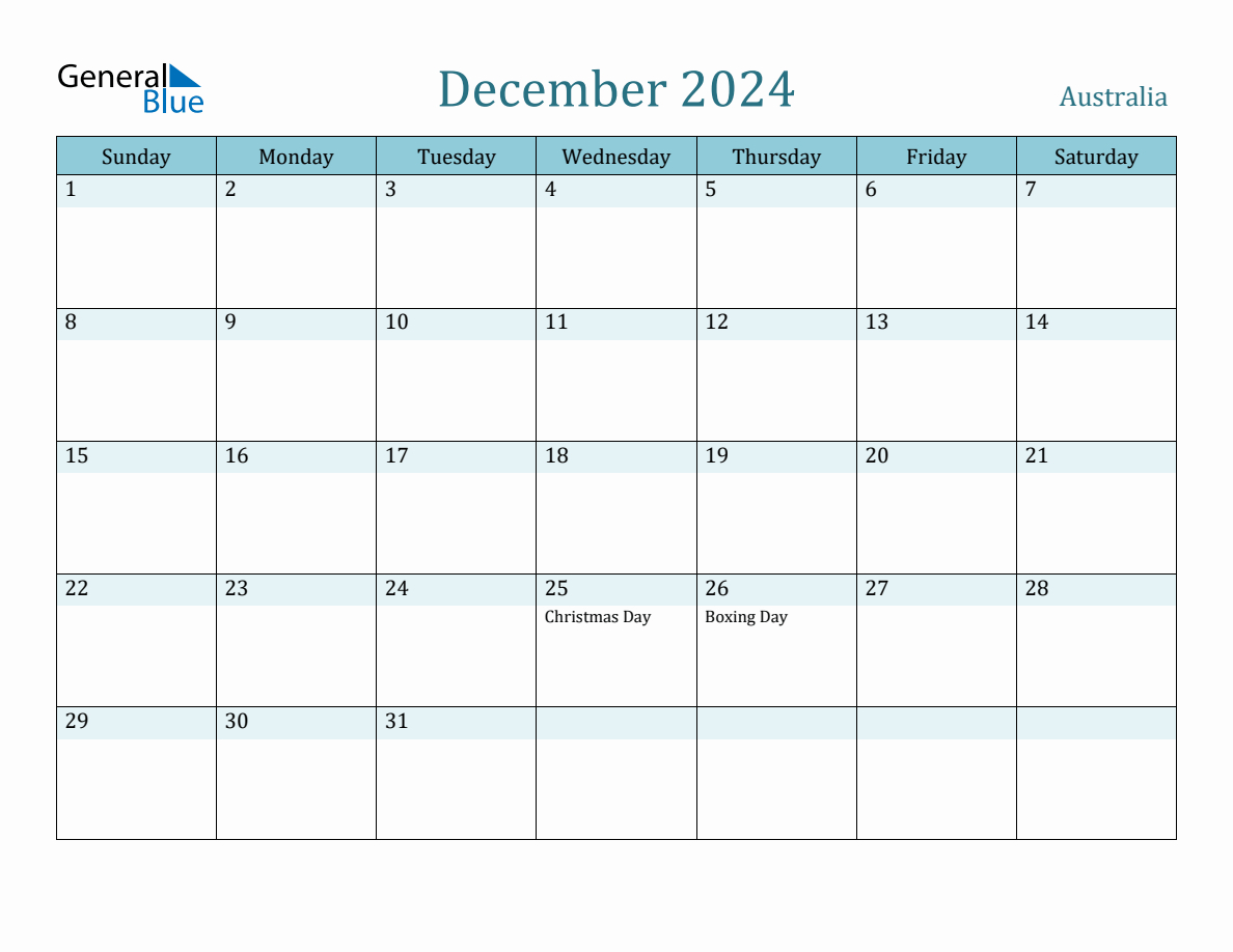 Australia Holiday Calendar For December 2024 | Calendar 2024