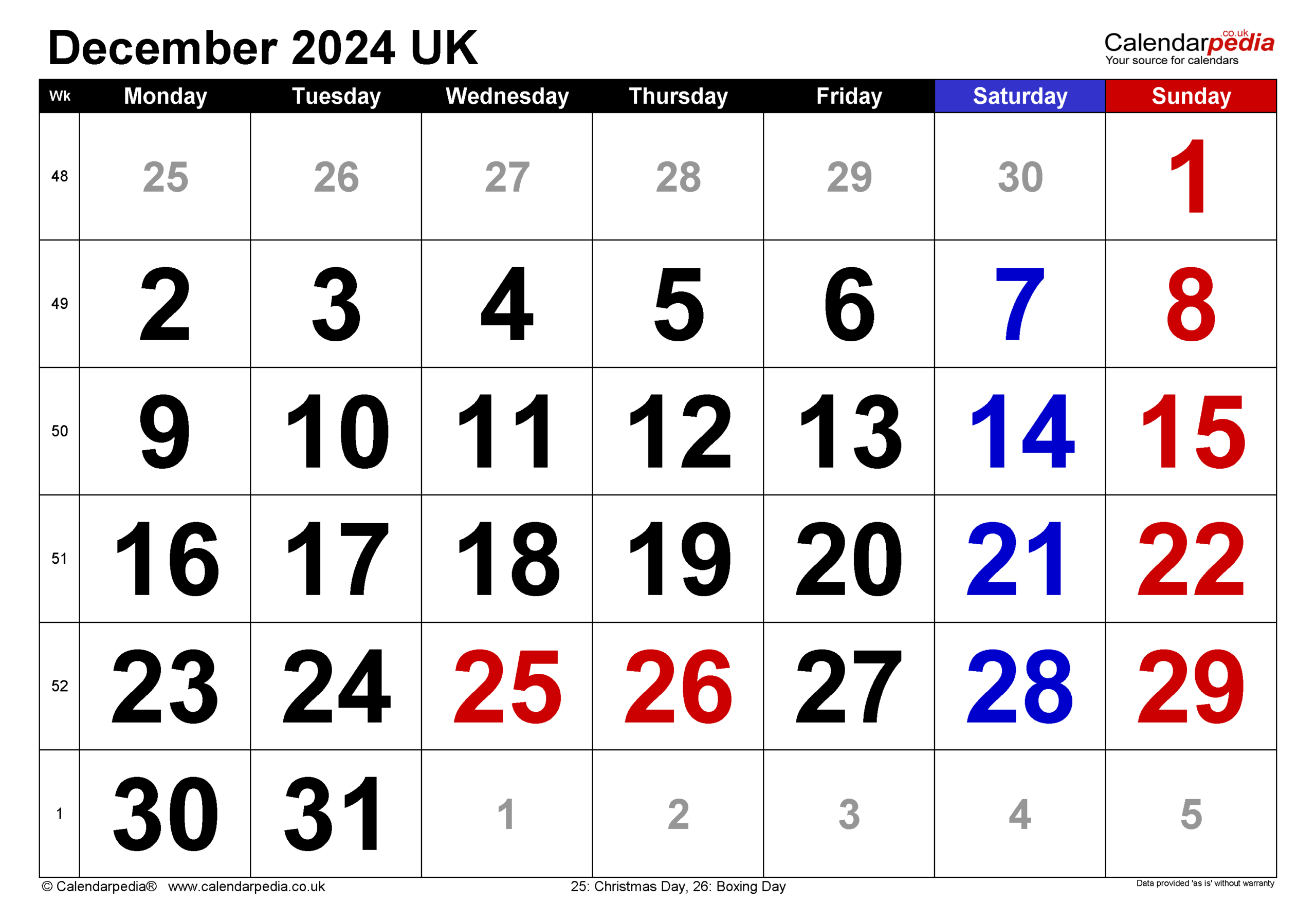 Calendar December 2024 Uk With Excel, Word And Pdf Templates | Calendar 2024