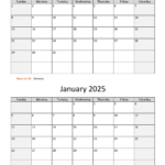 December 2024 And January 2025 Calendar | Wikidates | Calendar December 2024 January 2025 Printable