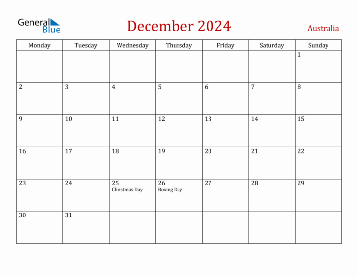 December 2024 Calendar Printable Australia | Calendar 2024