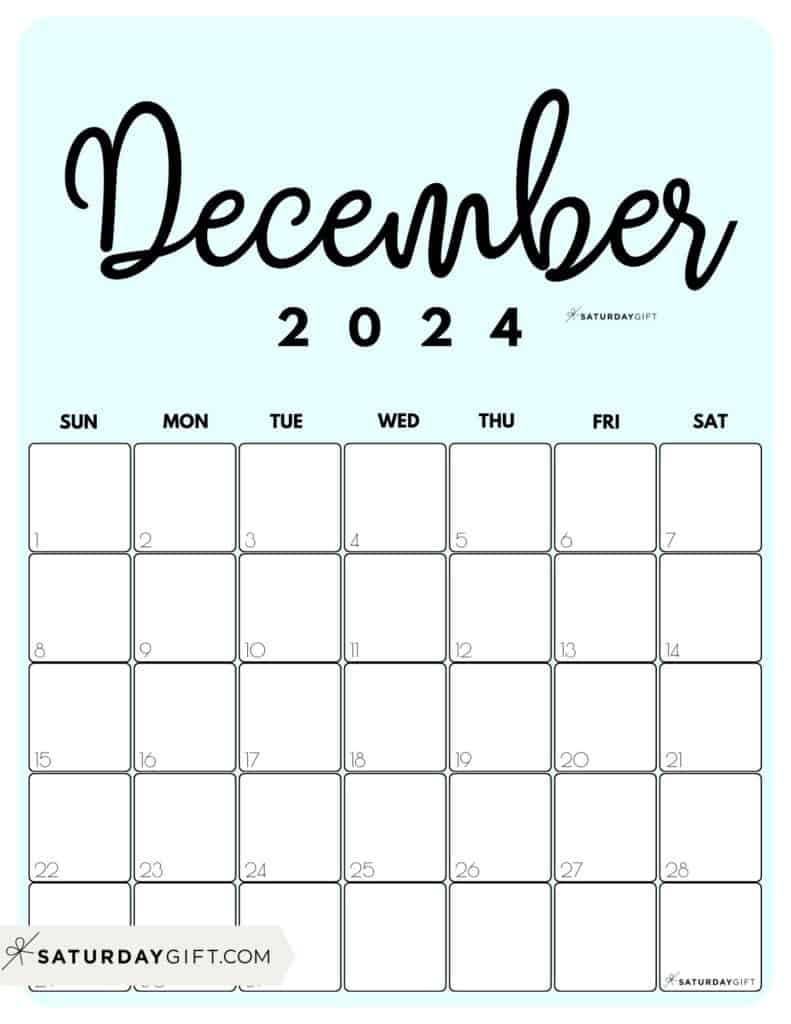 December 2024 Calendar - 20 Cute &amp;amp; Free Printables | Saturdaygift | Calendar 2024