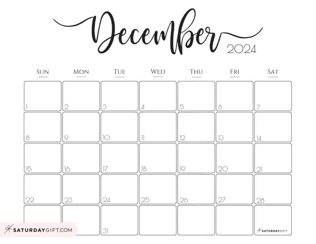 December 2024 Calendar - 20 Cute &amp;amp; Free Printables | Saturdaygift | Calendar 2024