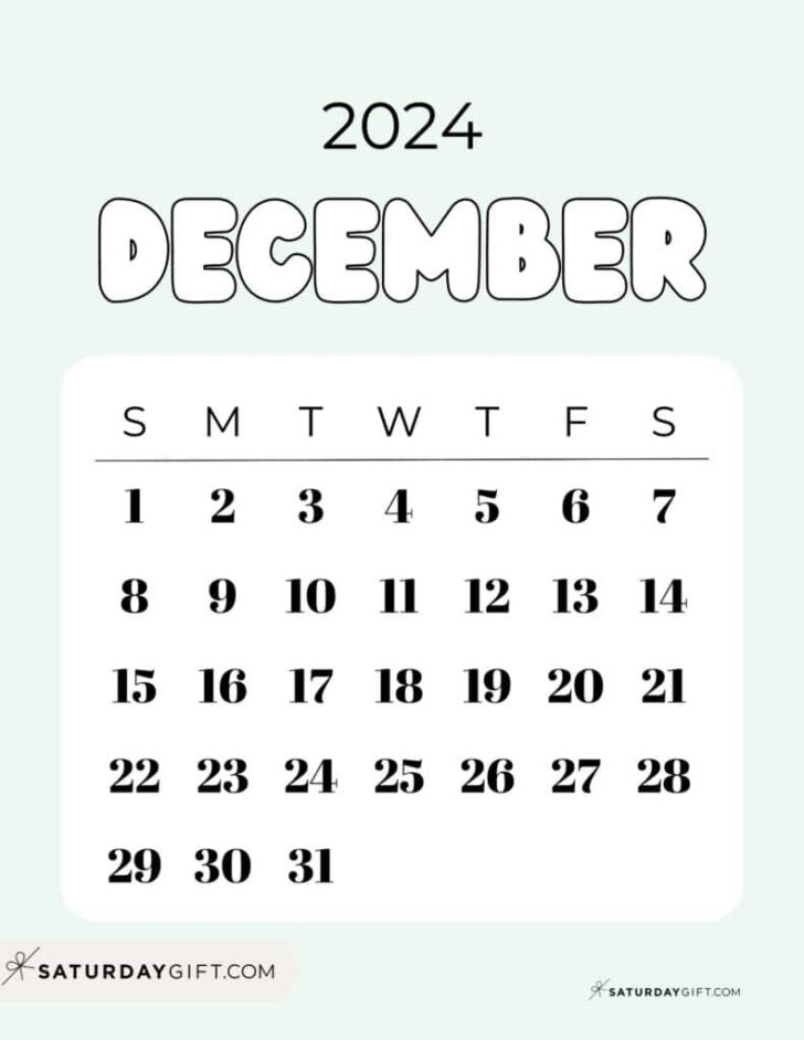 Cute Printable Calendar 2024 December | Calendar 2024