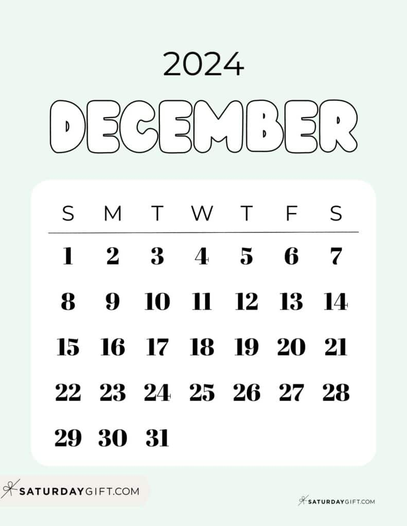 December 2024 Calendar - 20 Cute &amp;amp; Free Printables | Saturdaygift | Cute Printable Calendar 2024 December