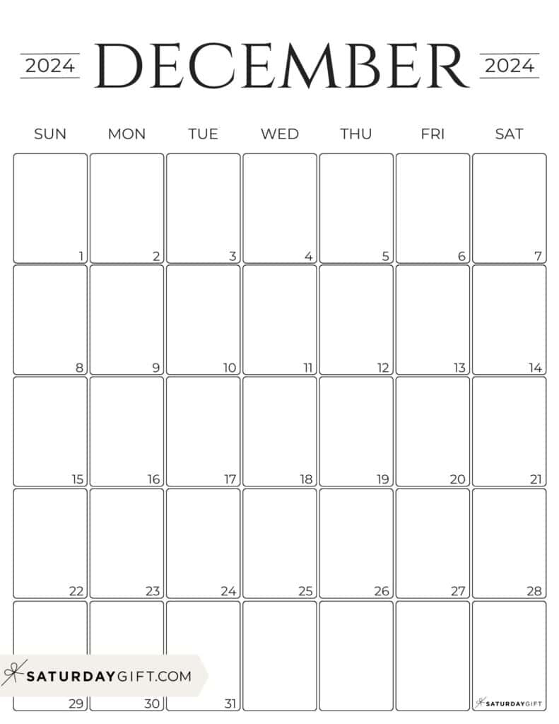 December 2024 Calendar - 20 Cute &amp;amp; Free Printables | Saturdaygift | December 2024 Calendar Printable Portrait