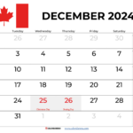 December 2024 Calendar Canada Printable | 2024 December Printable Calendar Waterproof