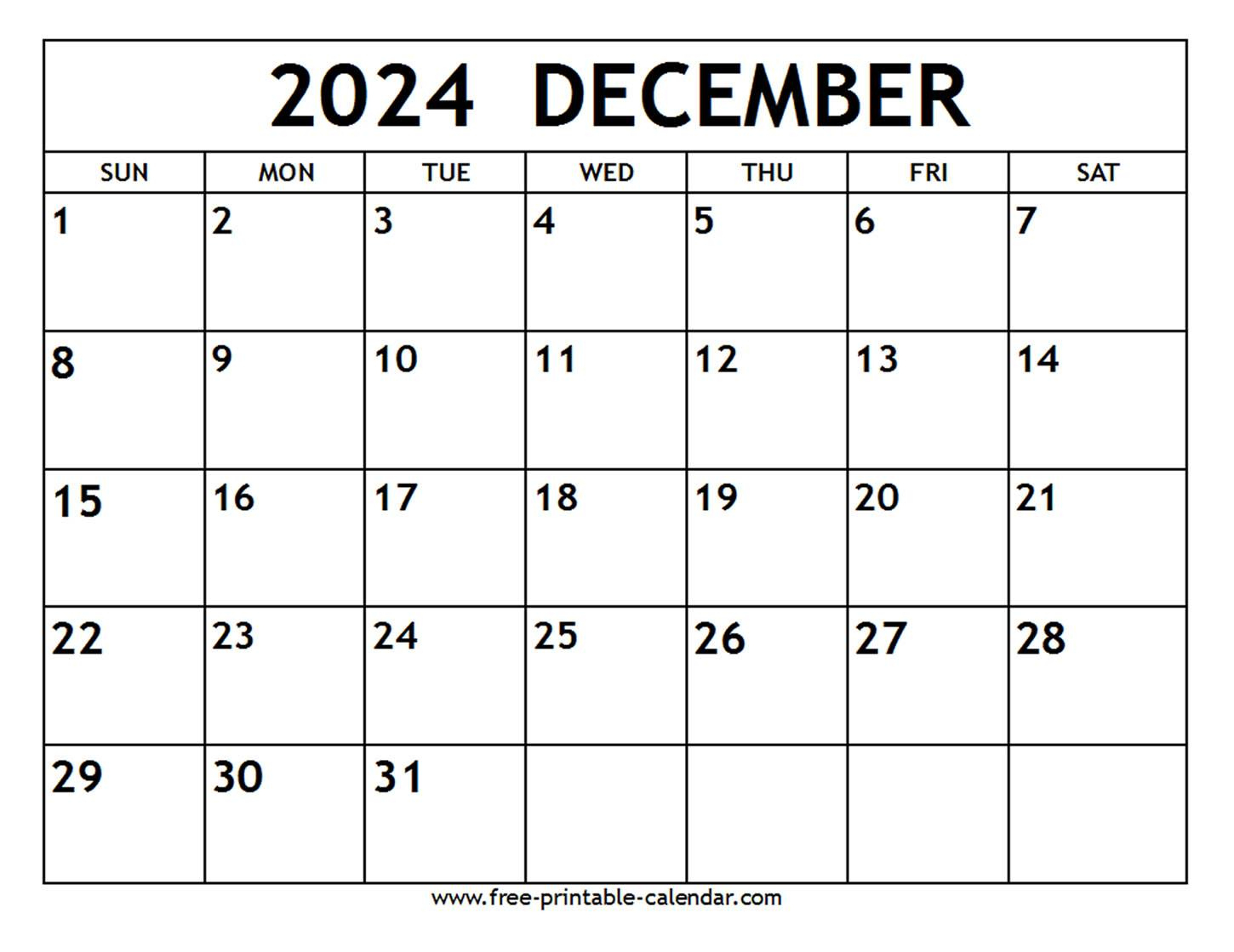 December 2024 Calendar - Free-Printable-Calendar | Calendar 2024