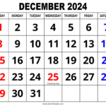 December 2024 Calendar (Free Printable) – Diy Projects, Patterns | December 2024 Calendar Printable With Large Print