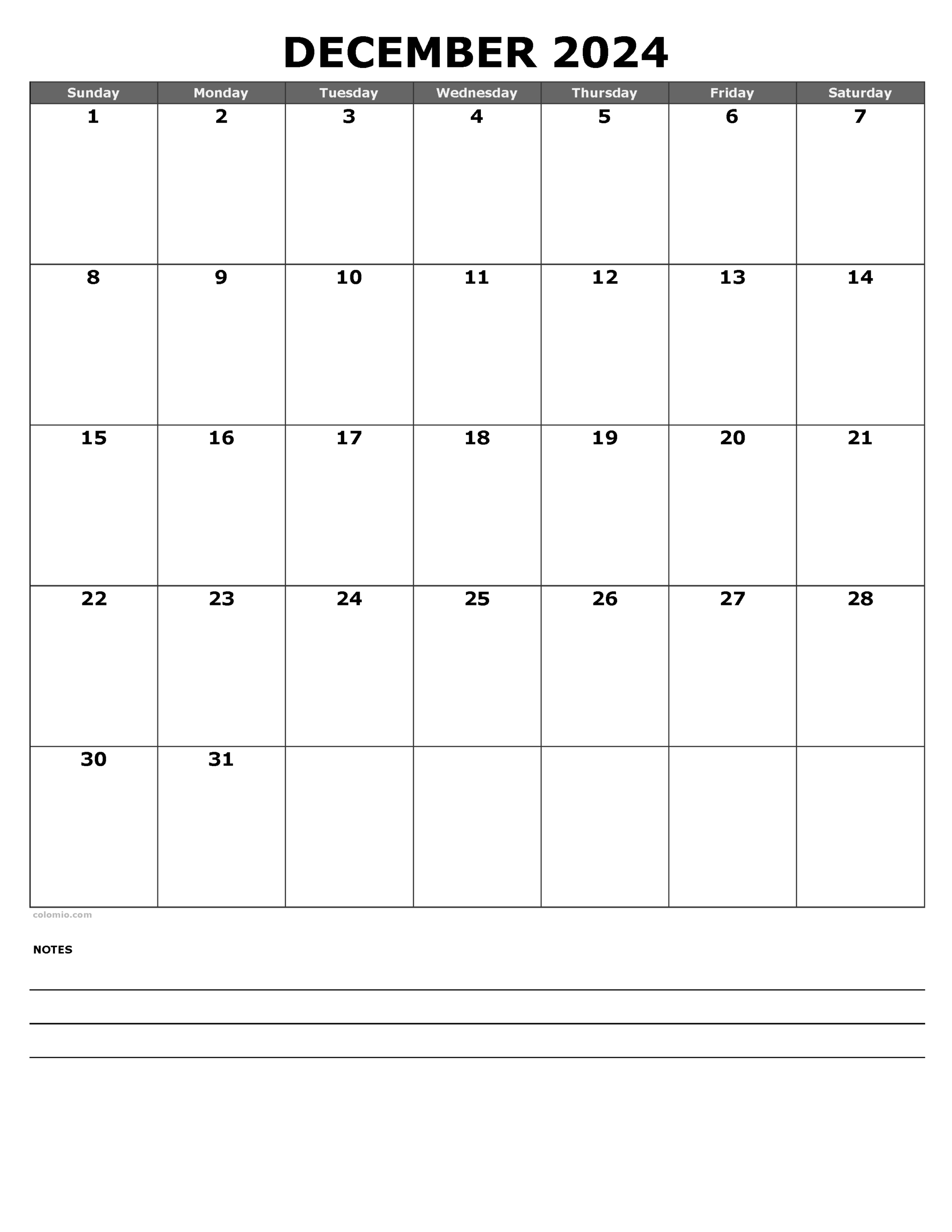 December 2024 Calendar | Free Printable Pdf, Xls And Png | 2024 Free Printable Calendar December