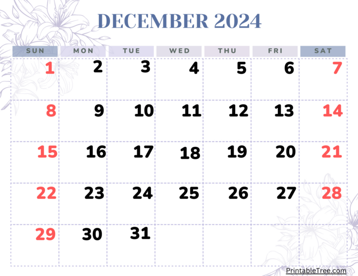 December 2024 Calendar Numbers Printable | Calendar 2024