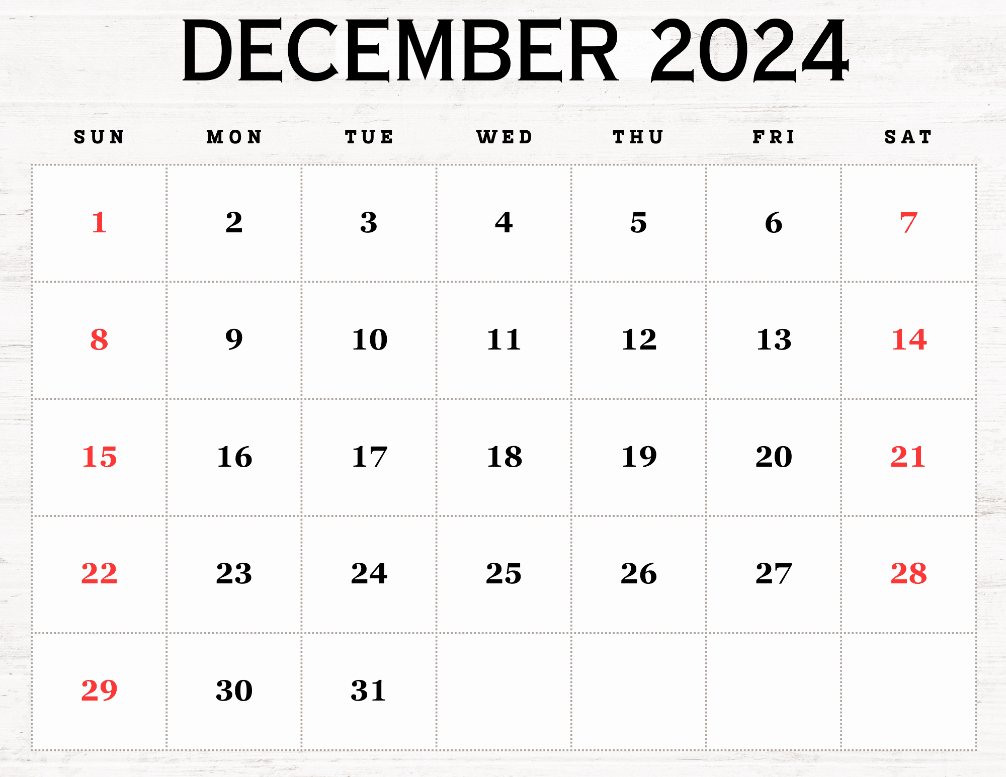 December 2024 Calendar Printable Pdf Blank Free Templates | December 2024 Calendar Printable Time And Date