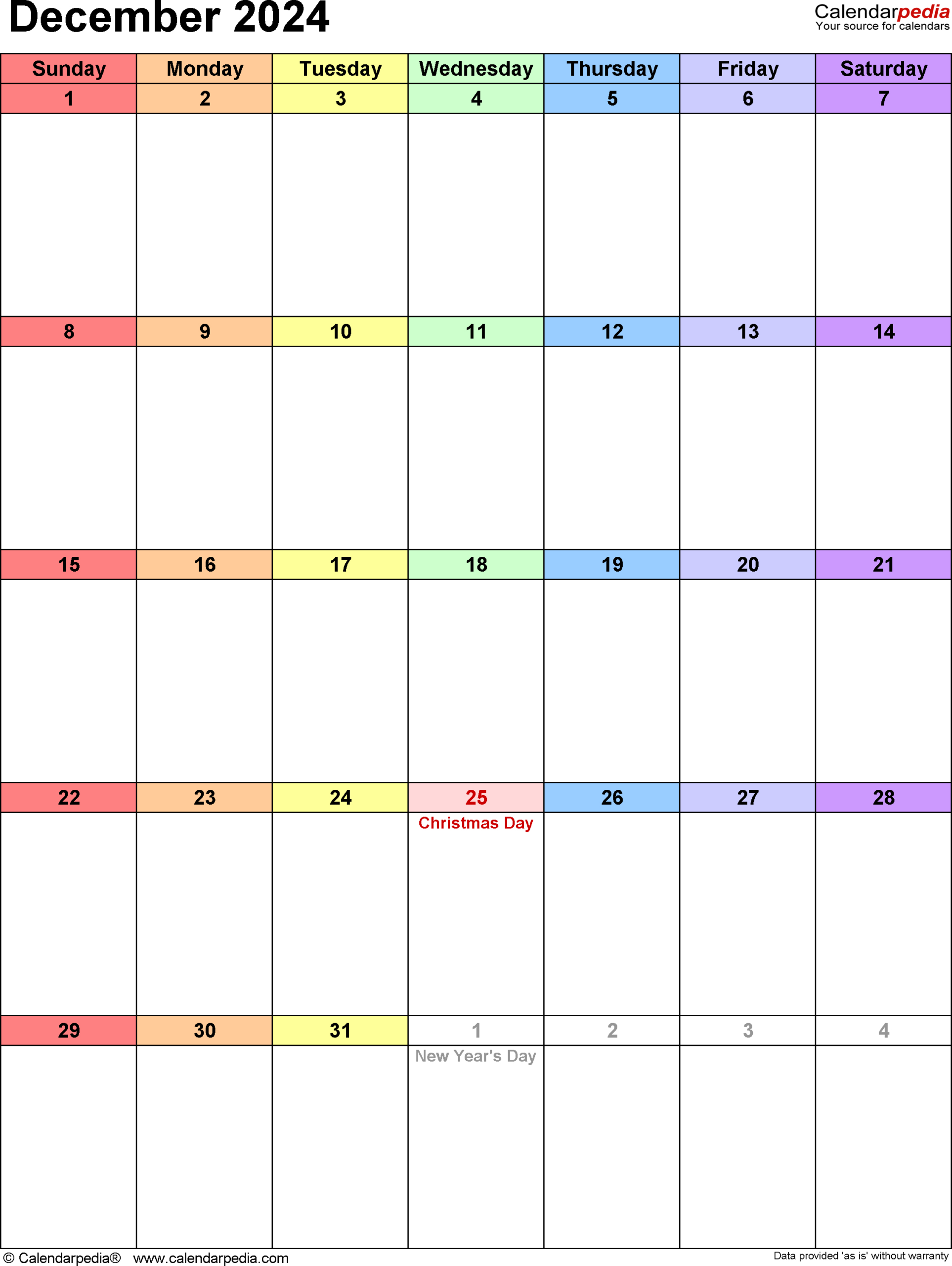 December 2024 Calendar | Templates For Word, Excel And Pdf | Blank December 2024vertical Calendar Printable