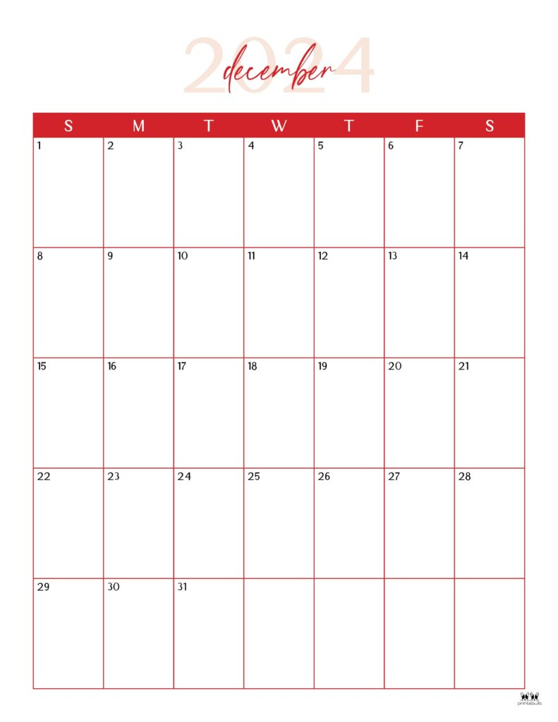 December 2024 Calendars - 50 Free Printables | Printabulls | 8.5 X 11 Calendar Printable December 2024