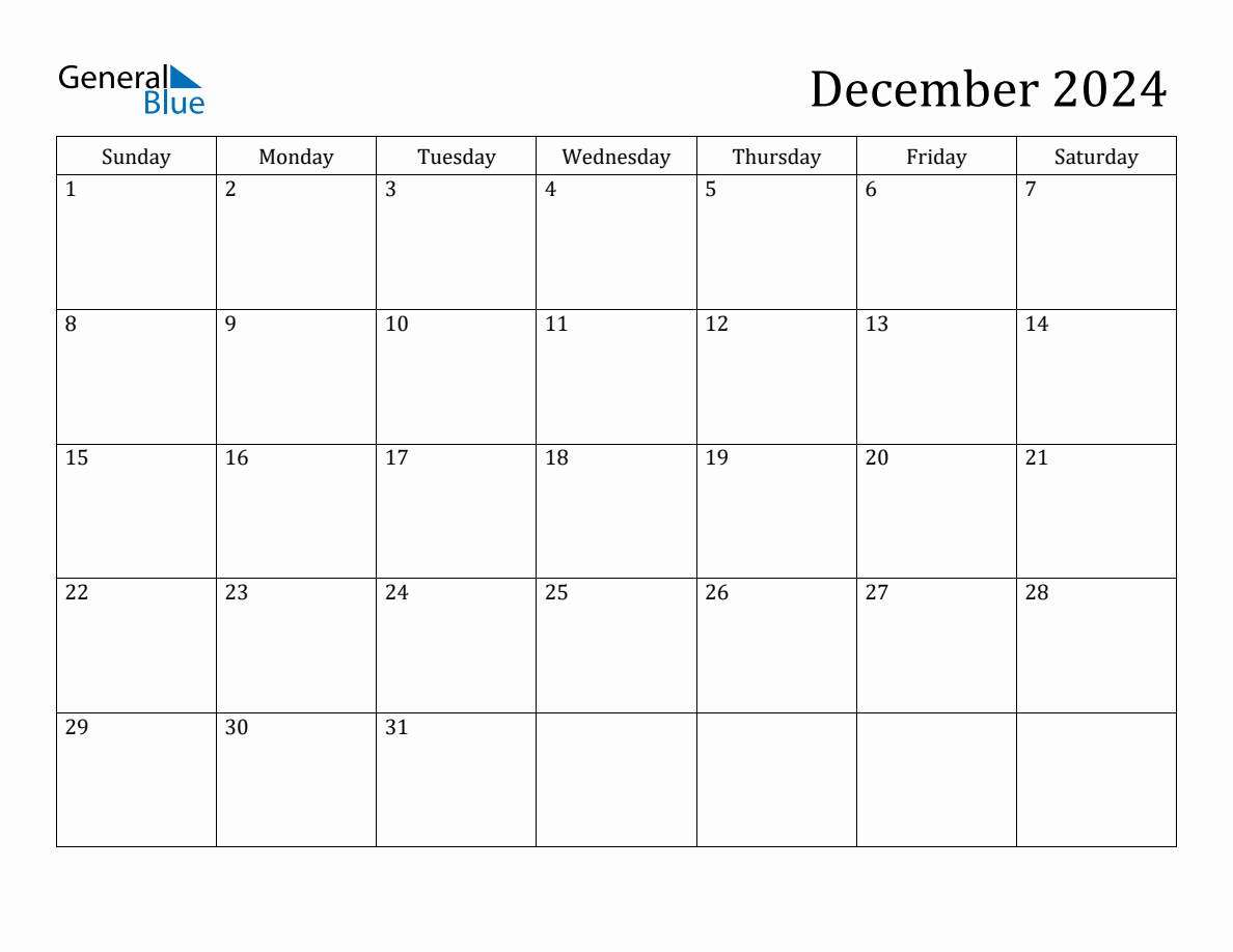 December 2024 Monthly Calendar | Calendar 2024