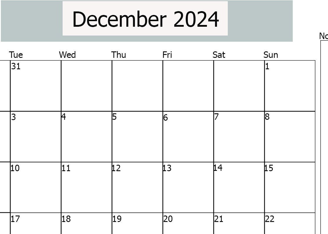 December 2024 Printable Calendar, Horizontal Calendar, December | Calendar 2024