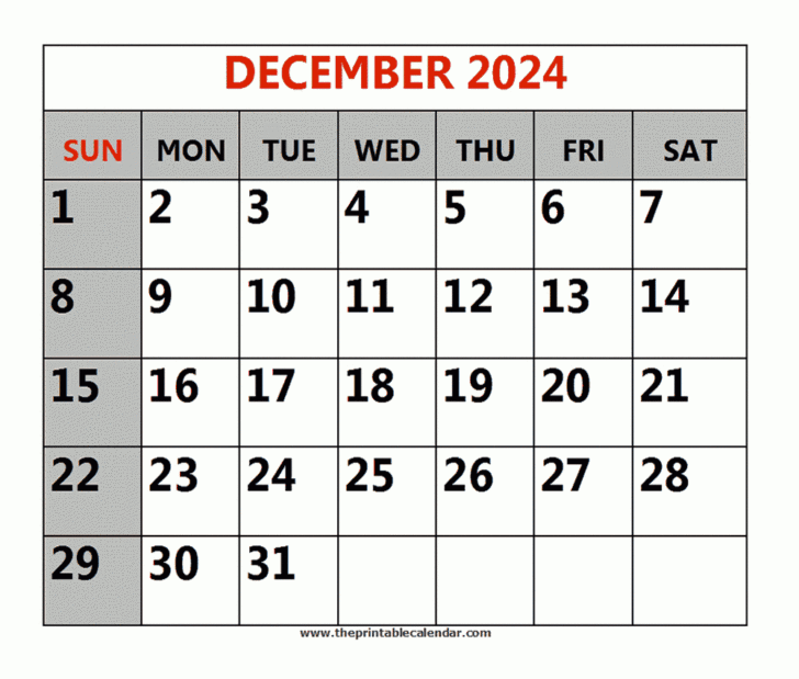 Calendar 2024 December Printable Mon-Sun | Calendar 2024