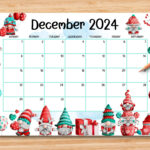 Editable December 2024 Calendar, Adorable Christmas W/ Cute Gnomes | Cute 2024 December Printable Calendar