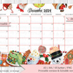 Editable December 2024 Calendar, Christmas Sweets & Drinks | 2024 December Christmas Calendar Printable