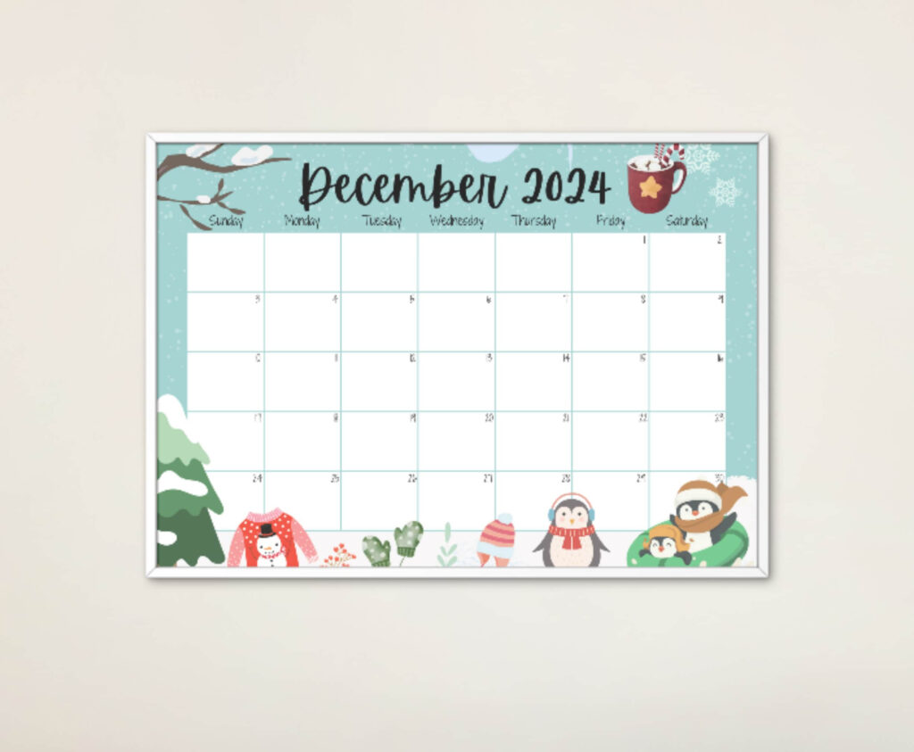 December 2024 Calendar Printable Penguin Calendar 2024 Printable