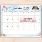 Editable December 2024 Calendar, Printable Monthly Calendar Winter | 2024 December Calendar 8.5x11 Horizontal Printable