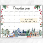 Editable December 2024 Calendar, Printable Wall Calendar 2024 Xmas |  Calendar 2024