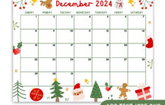 Editable December 2024 Printable Calendar, Cute Christmas Calendar | 2024 December Calendar 8.5X11 Horizontal Printable