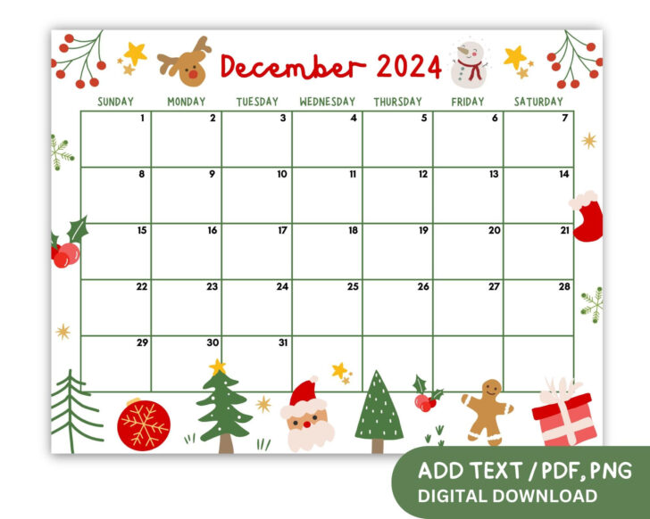 2024 December Calendar 8.5×11 Horizontal Printable | Calendar 2024