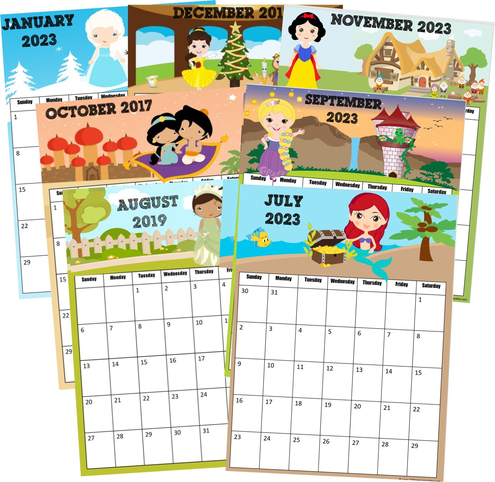 👑 Free Printable Disney Princess Calendar 2024 | 2024 December Calendar Printable Disney