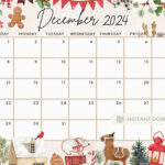 Fillable December 2024 Calendar, Cute Festive Snowy Winter |  Calendar 2024