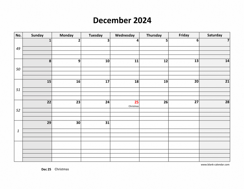 Free Download Printable December 2024 Calendar, Large Box Grid | December 2024 Calendar Printable With Large Print