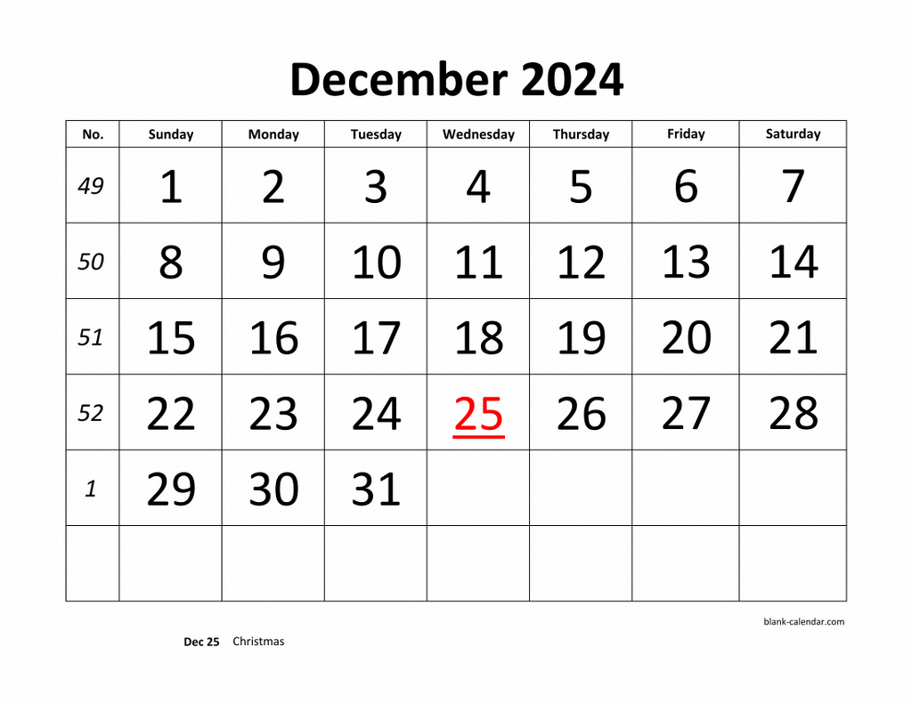 Free Download Printable December 2024 Calendar, Large Font Design | Calendar 2024