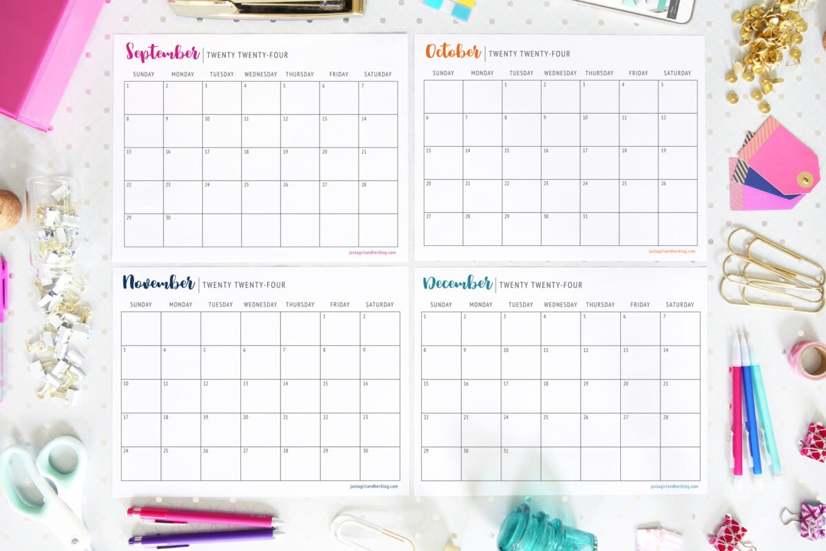 Free Printable Calendar 2024 | Abby Organizes | Calendar September October November December 2024 Seperate Printable Cute