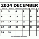 Free Printable December 2024 Calendar | December 2024 Calendar Free Printable Clipart