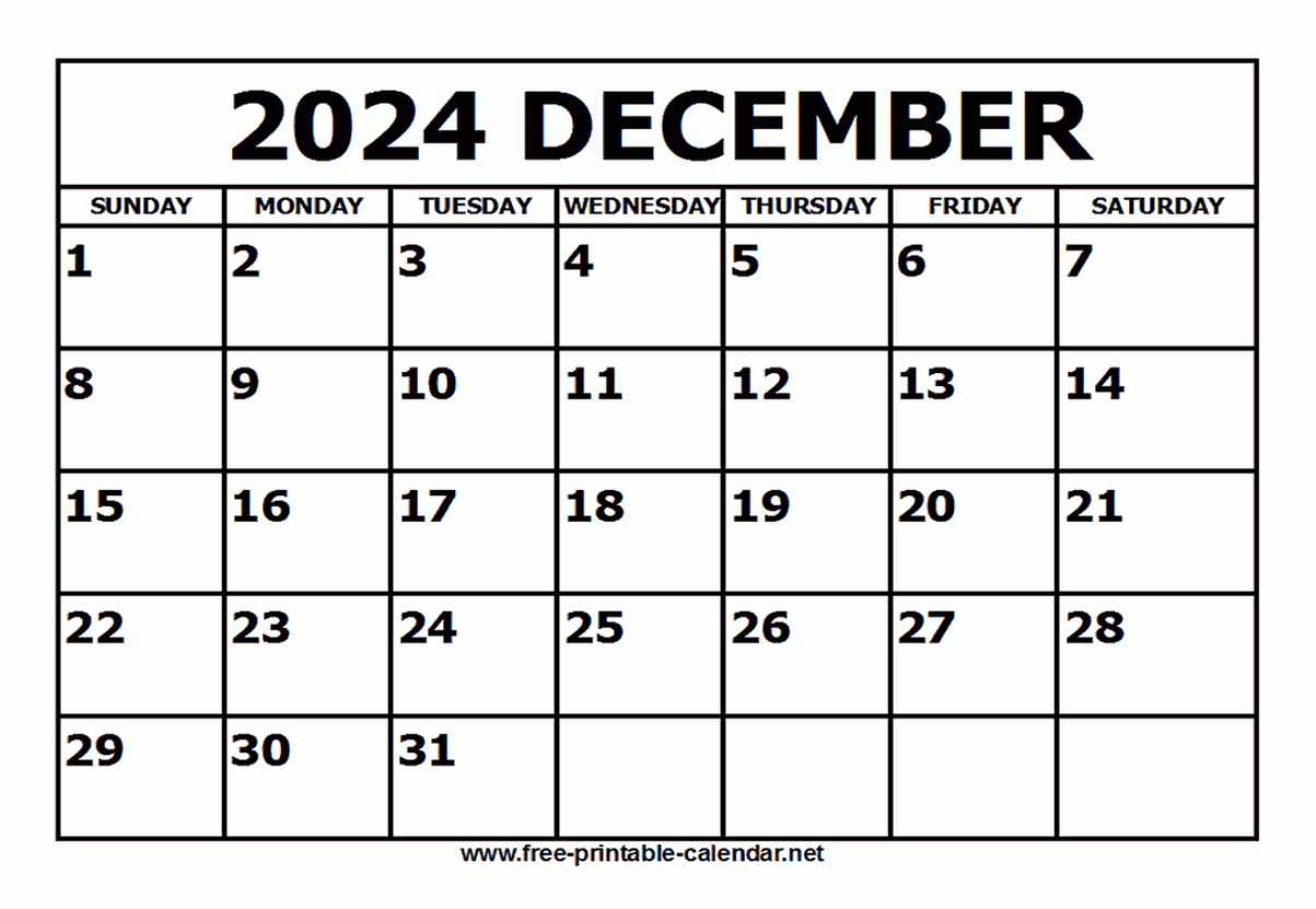 Free Printable December 2024 Calendar | December 2024 Calendar Printable Clipart