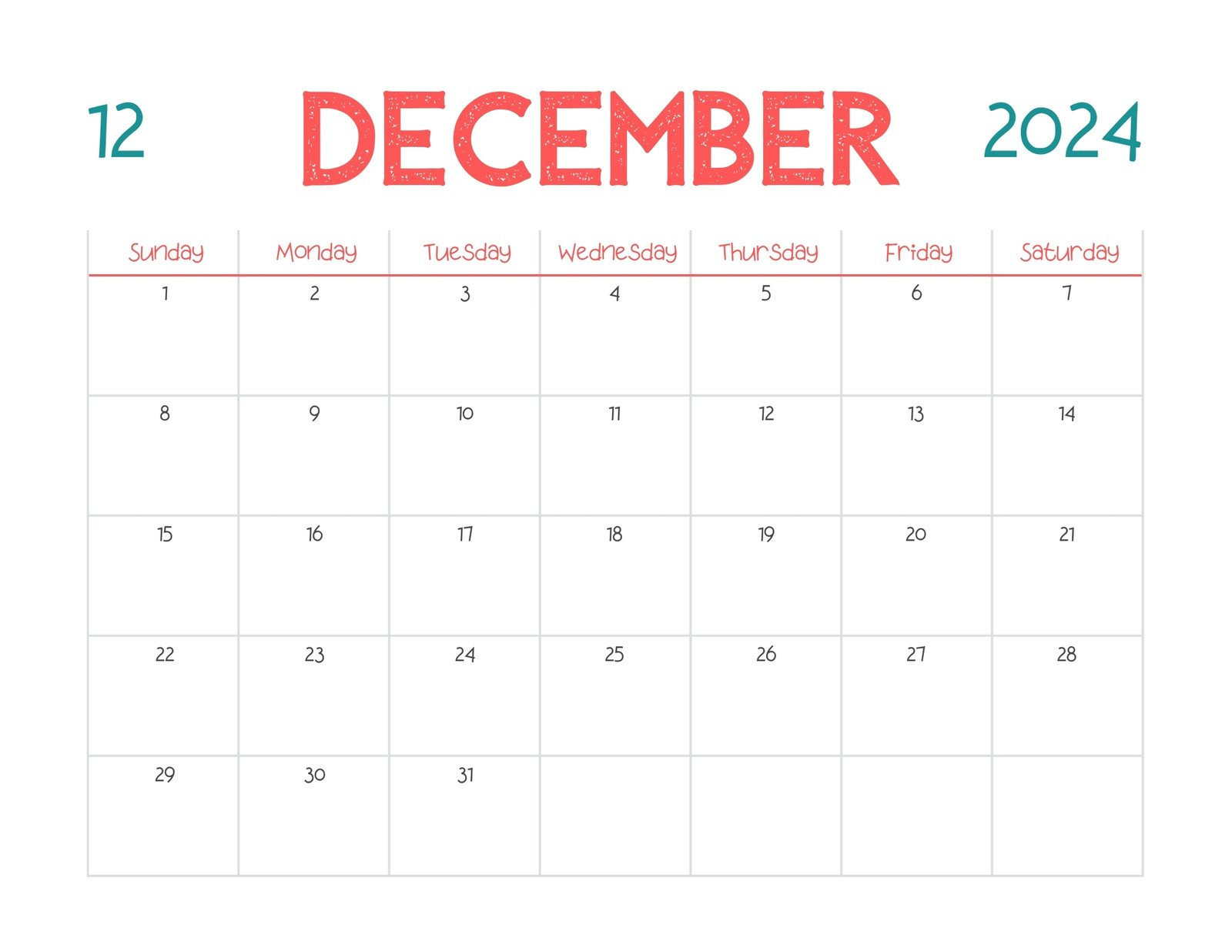 Free, Printable December 2024 Calendar Templates | Canva | 2024 December Printable Typable Calendar