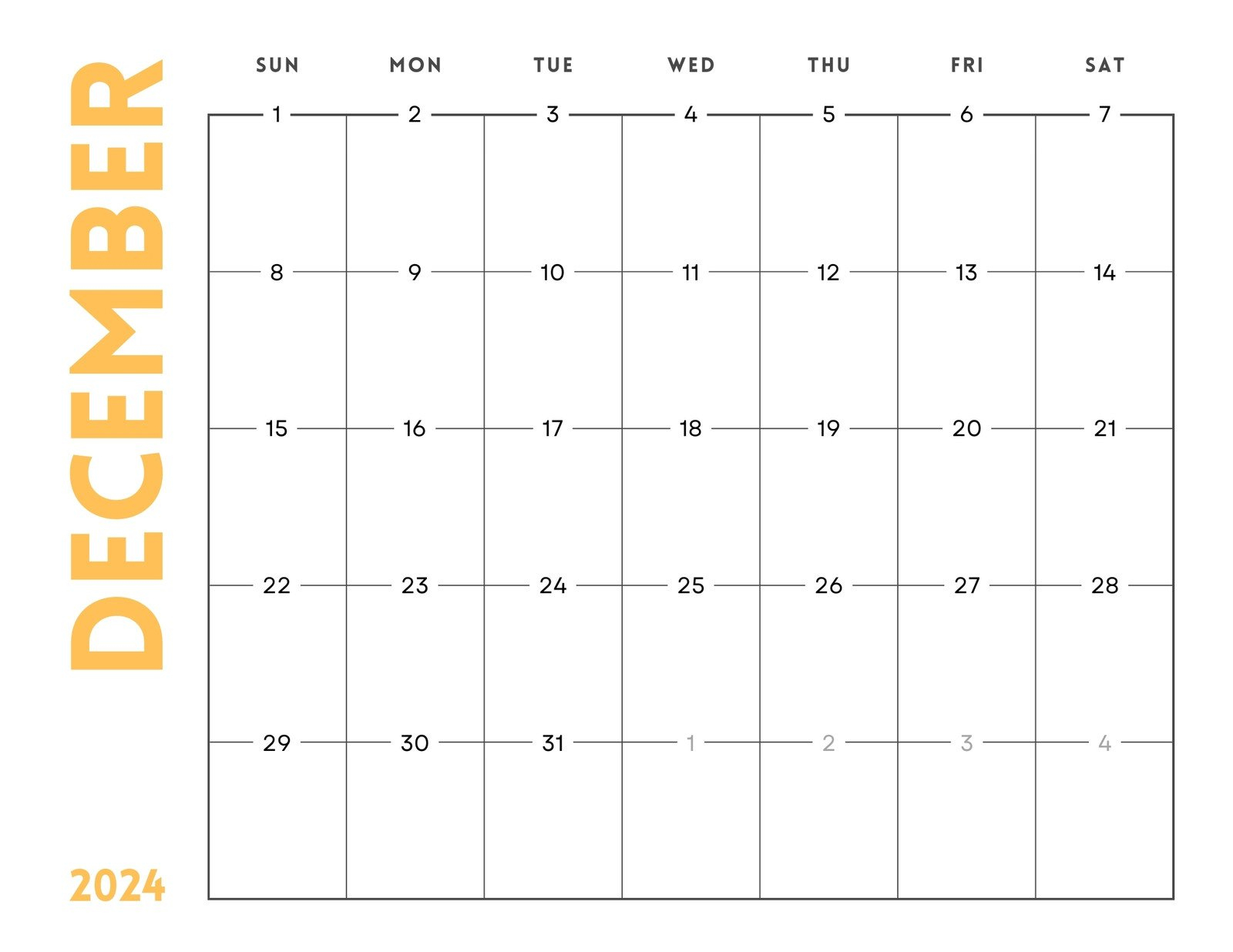 Free, Printable December 2024 Calendar Templates | Canva | A4 Calendar December 2024 Printable