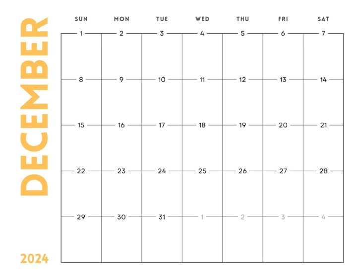 December 2024 Printable Calendar with Lines | Calendar 2024