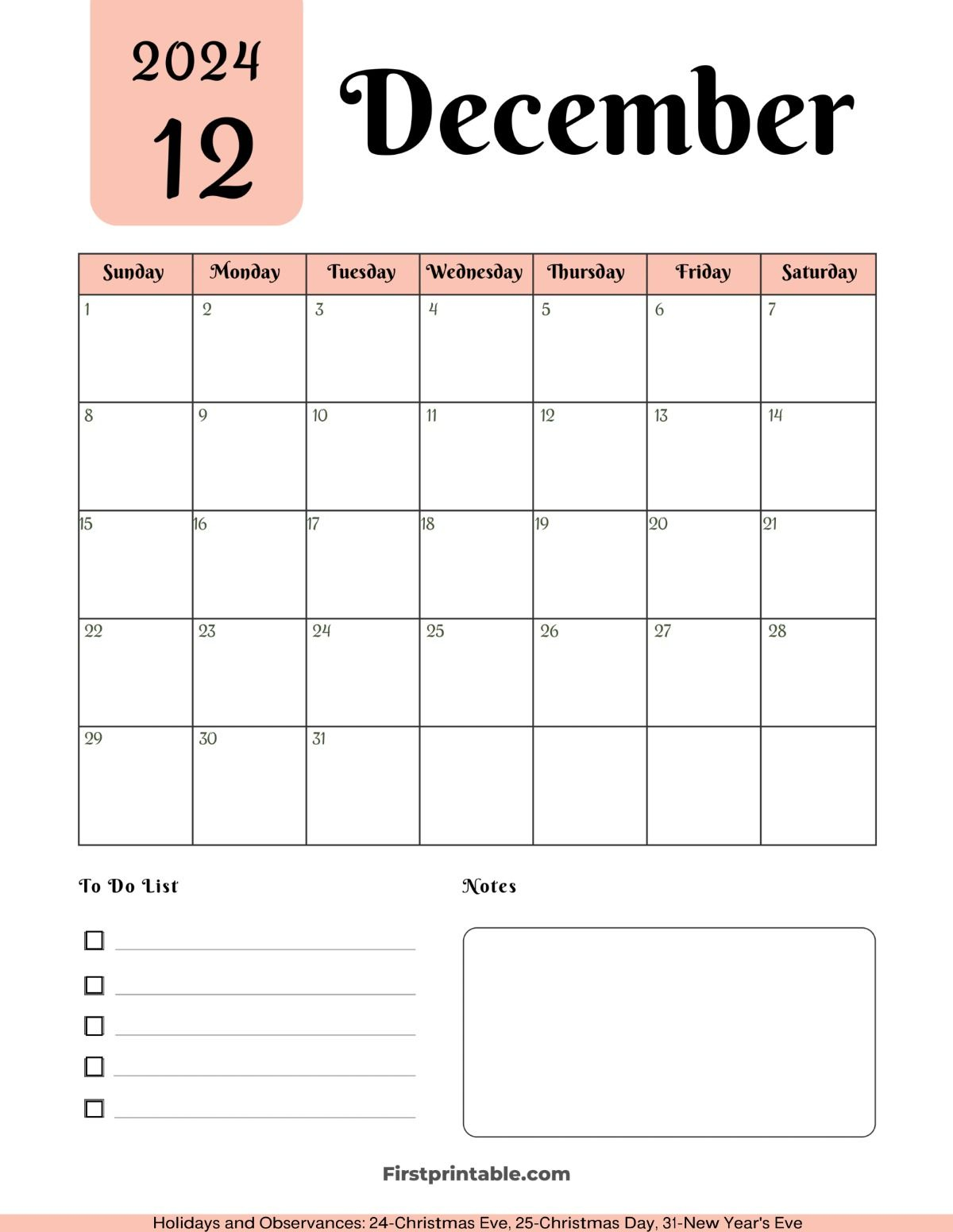 Free Printable, Editable &amp;amp; Fillable December Calendars 2024 With | 2024 December Printable Calendar Waterproof